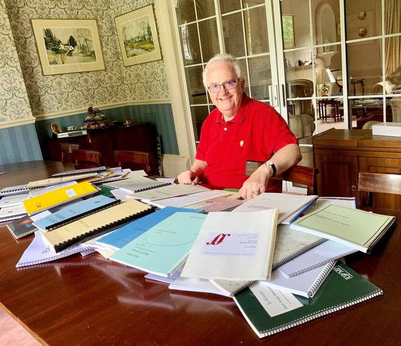 Michael Squires pictured at his Solihull home with some of the musical works he has supported