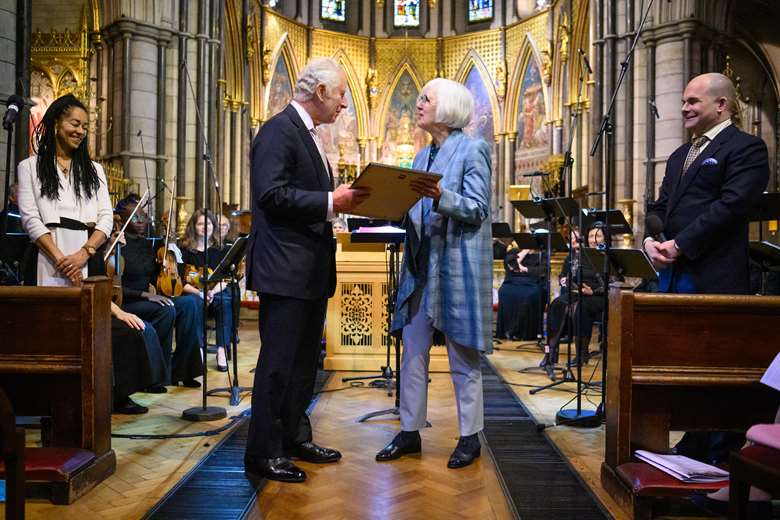 Composer Judith Weir receives her RPS Honorary Membership from The King at St James’s, Spanish Place on 6 June ©Matt Crossick/PA News