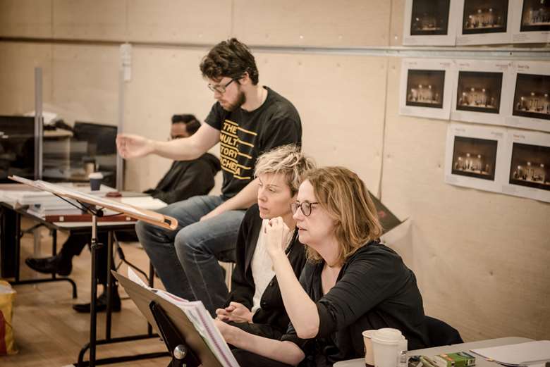 Annilese Miskimmon (shown here rehearsing ENO’s 2023 production of The Dead City with Mark Biggins and Imogen Knight) will conduct two semi-staged concert performances of Puccini's Suor Angelica in the new season ©Genevieve Girling