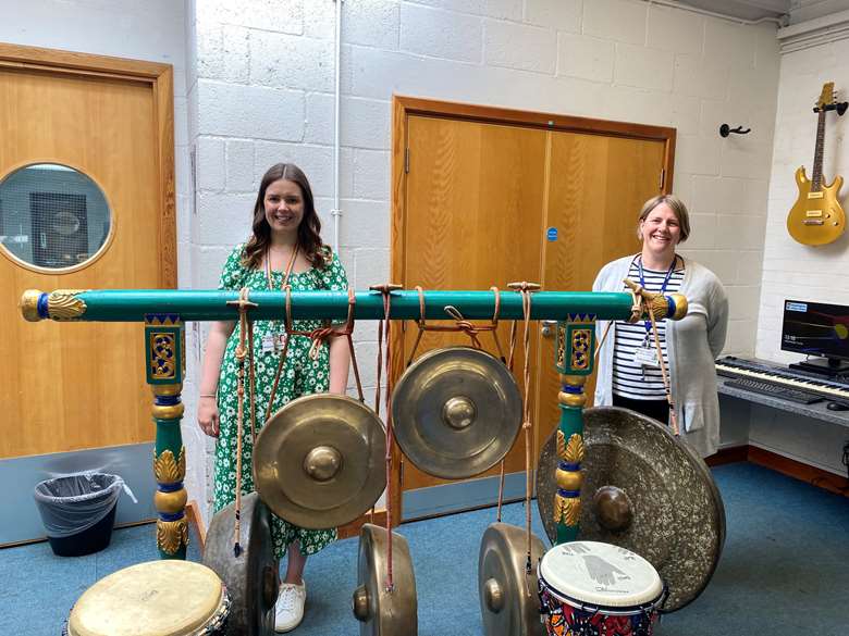 Left to Right: Rhiannon Newsome, music teacher, and Eleanor Macleod, lead music teacher in the Impington International College Music room 